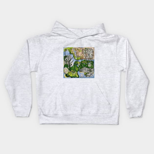 Gta San Andreas Map Kids Hoodie by Pliax Lab